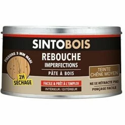 SINTO PÂTE À BOIS POUR REBOUCHER IMPERFECTIONS ET FISSURES CHÊNE MOYEN - 250G - SANS ODEUR - INTÉRIEUR ET EXTÉRIEUR 235100